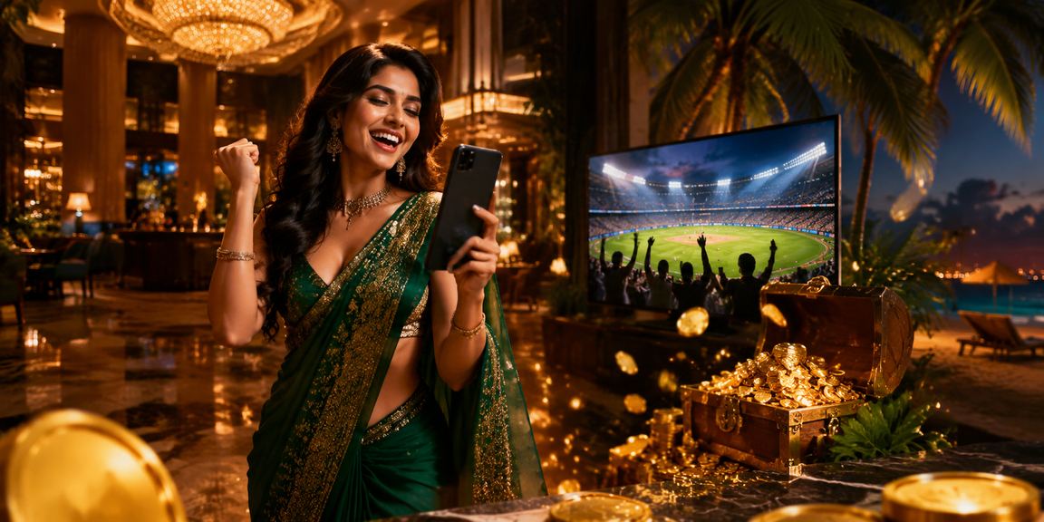 Indian woman using 1160 casino app on mobile phone