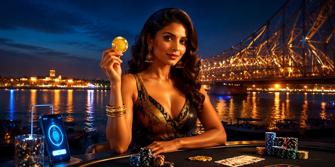 Kolkata Howrah Bridge with poker cards background