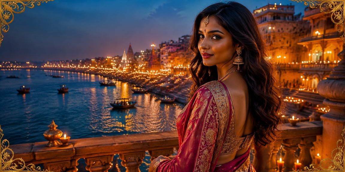 Cricket betting scene with Indian model at Varanasi Ghat